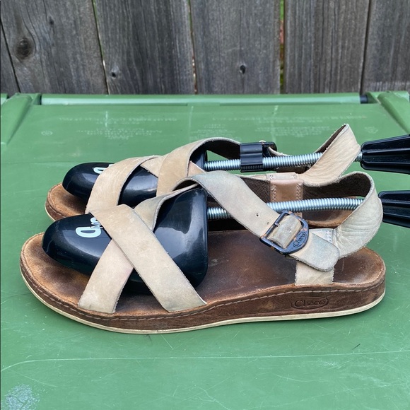 Chaco Tan Leather Wayfarer Sandals Women’s Size 8‎ Summer Hiking Gorpcore EUC - Picture 1 of 8